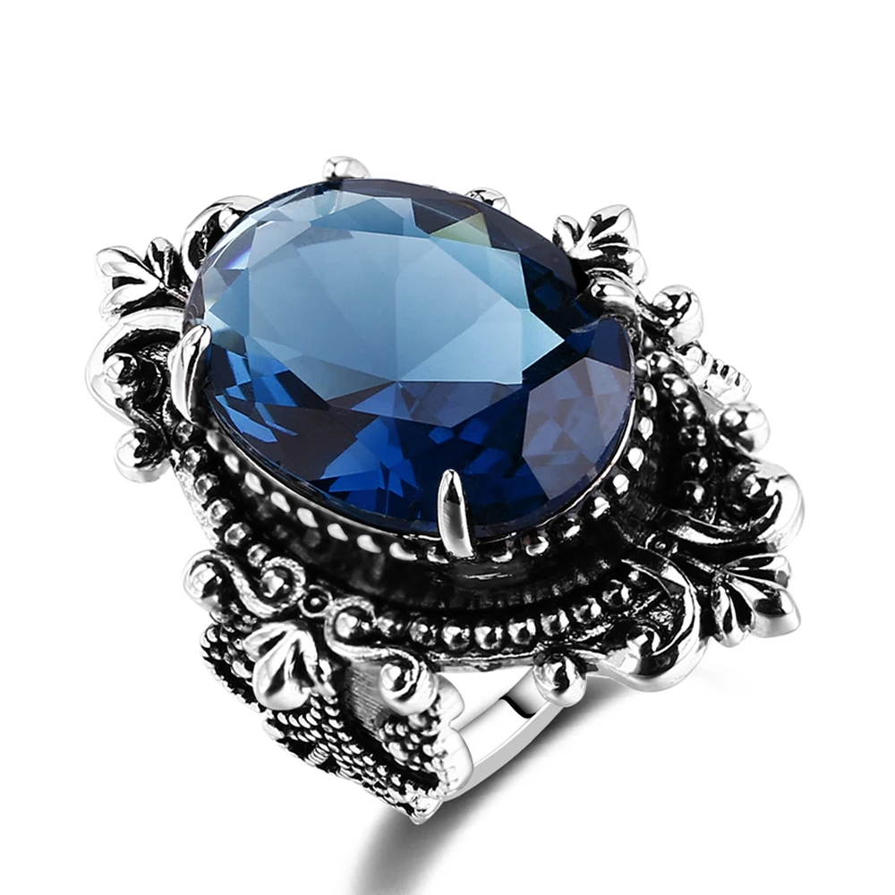 Bague Ringen Новое поступление винтажное большое овальное сапфировое Gemstome кольца для мужчин и женщин 925 пробы Серебряное кольцо юбилей вечерние подарки