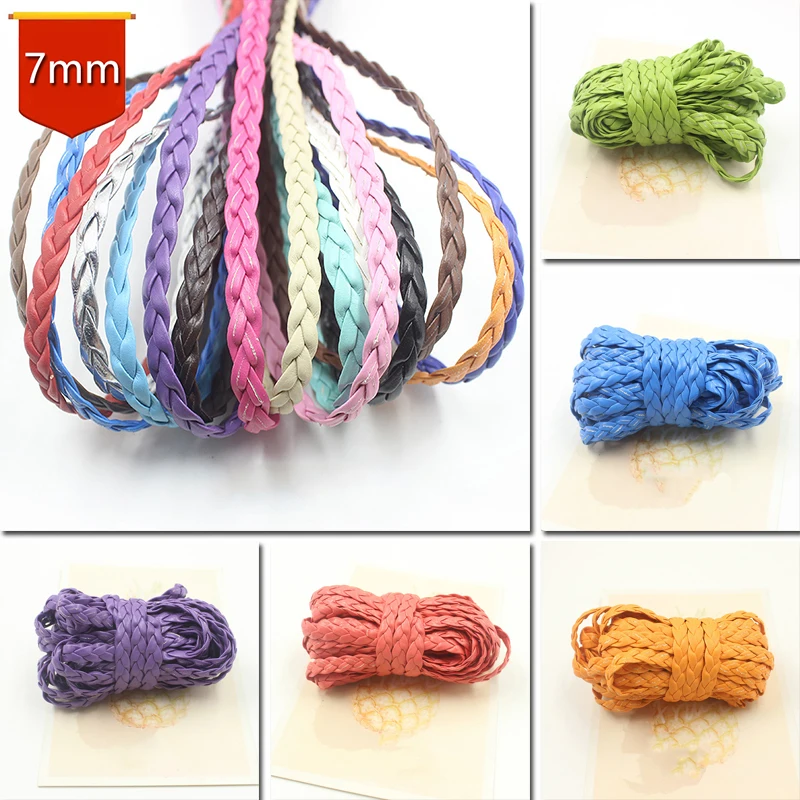 

Fashion 7MM Flat PU Braided Leather Cord Fit Necklace Bracelet String Rope Thread Lace DIY Jewelry Making Findings Material