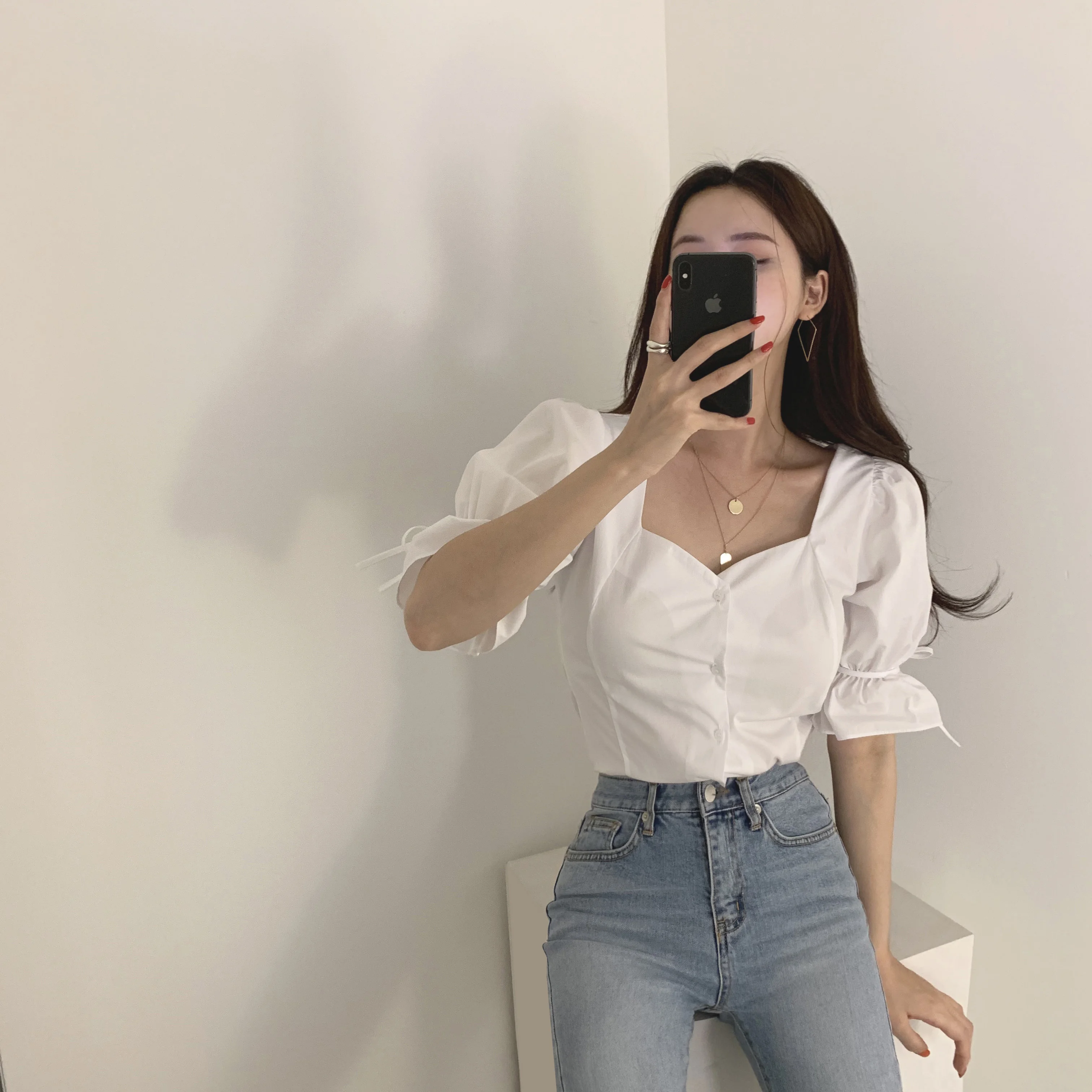 Женский офисный топ с коротким рукавом летняя пикантная туника v-образным