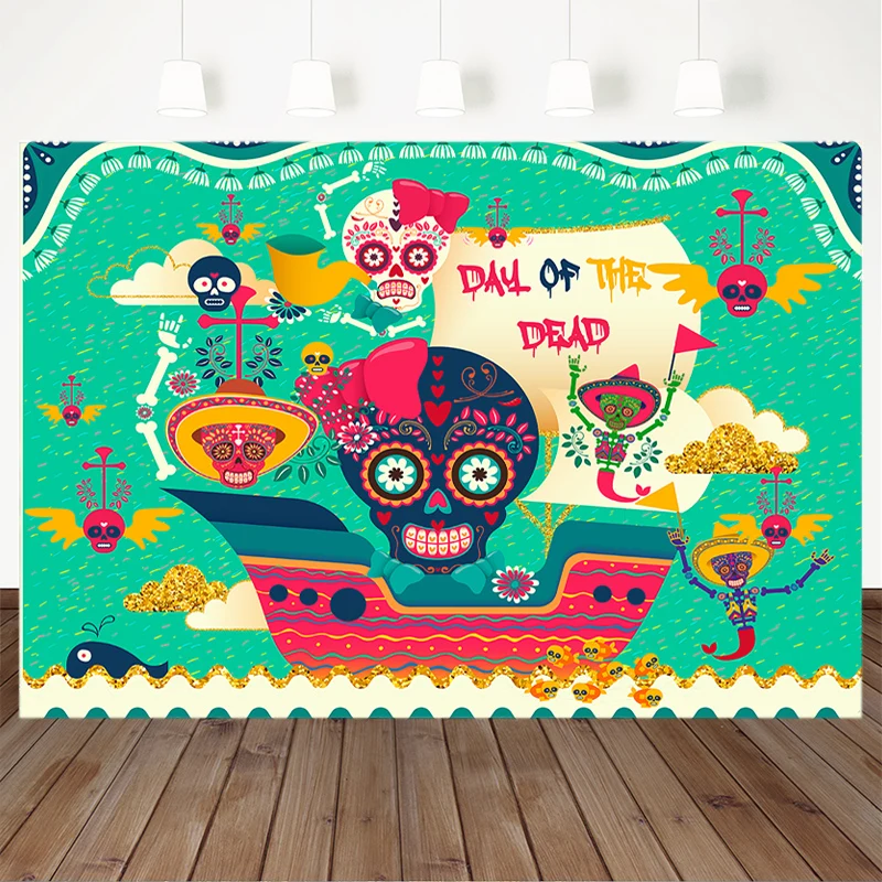 День мертвых фотография Фон Мексиканская свеча череп зеленый морской паром