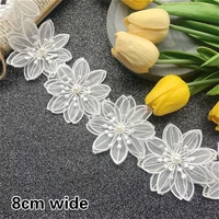 nice white organza tulle lace applique 3d bead flower embroidery ribbon trim diy sewing neckline clothing apparel decoration