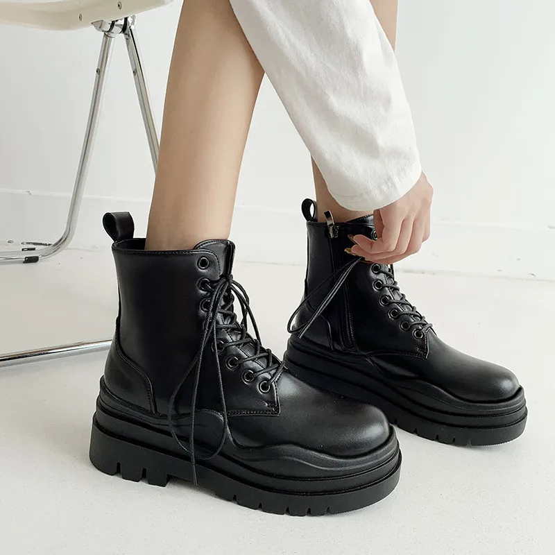 

Ботинки женские на шнуровке, роскошные дизайнерские полусапожки в стиле "Лолита", с круглым носком, на плоской подошве, на среднем каблуке, м...