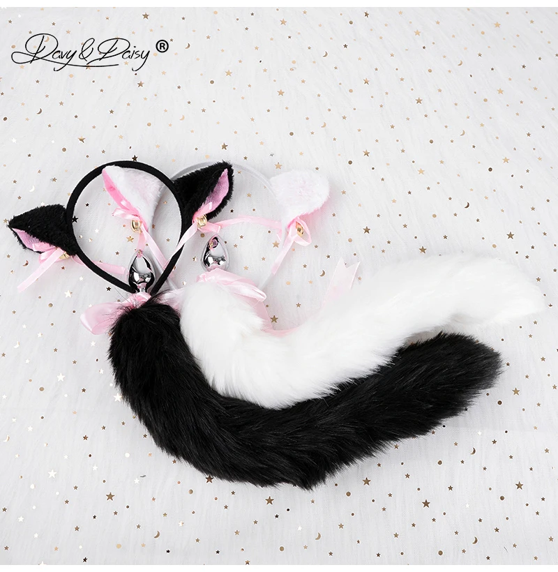DAVYDAISY милые кошачьи уши колокольчик ободки искусственный Лисий хвост Анальная