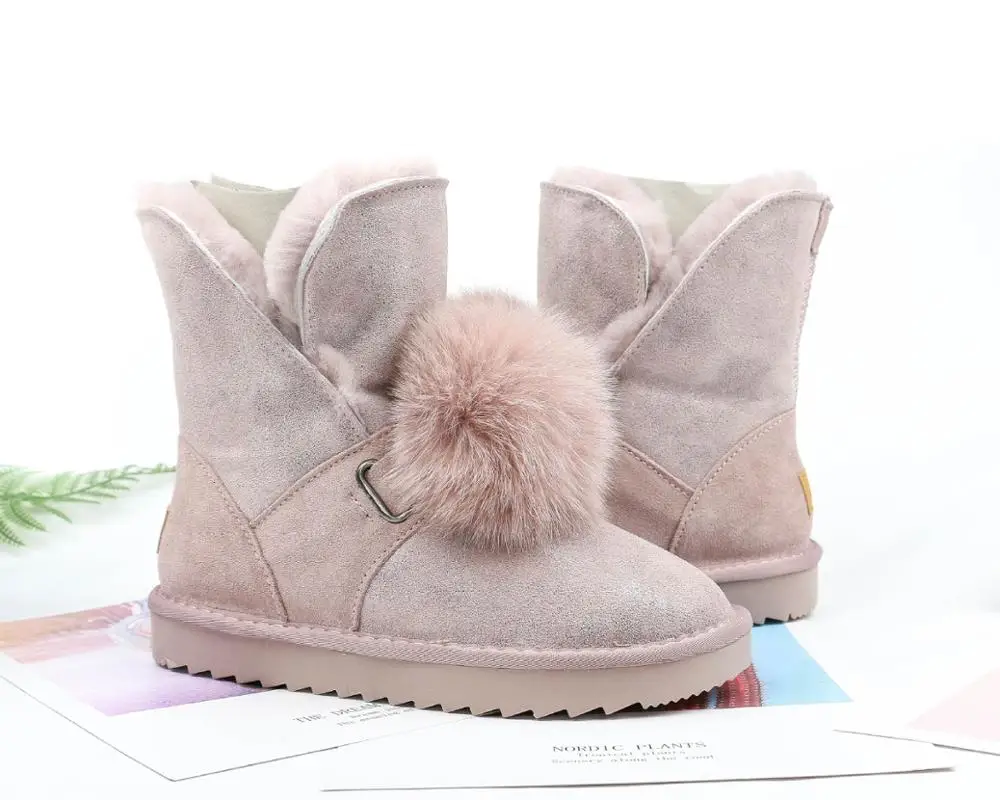 

Fashion Genuine Sheepskin Leather Woman Snow Boots 100% Natural Fur Snow Boots Warm Wool Women's Winter Boots