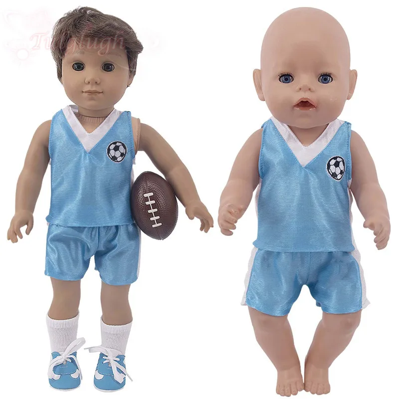 

Новинка 2021, синяя Футбольная форма, наряд, костюмы, одежда для 18-дюймовых американских кукол и 43 см, Одежда для кукол новорожденных, аксессуа...