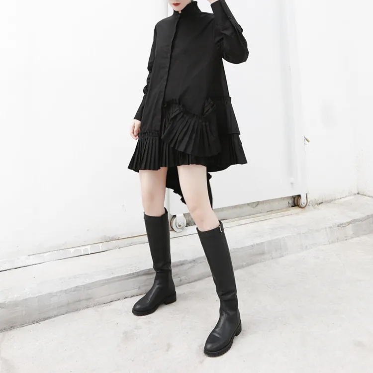 

Qeils Spring Women Cotton Shirts White Plain Loose Oversized Blouses Female Tops Loose BF Korean Style Blusas Pleated hem shirt