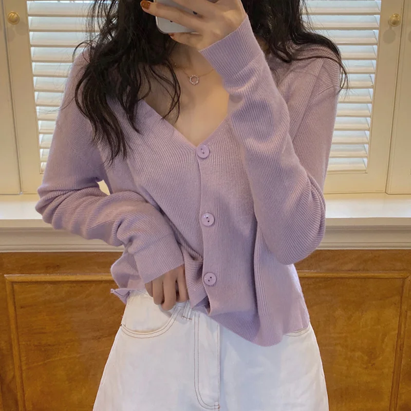 Unif Cardigan Short Knitted Women's Wear In Spring With Thin Sweater Coat 2021 New Pure Style V-neck Top Jum |