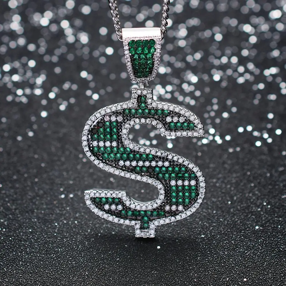 В стиле хип хоп из зеленого кубического циркония Bling льдом US Долларовые купюры