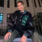 Новинка, женские куртки и пальто для колледжа, Уличная Повседневная куртка в стиле хип-хоп для бейсбола в стиле Харадзюку, свободная куртка с прострочкой