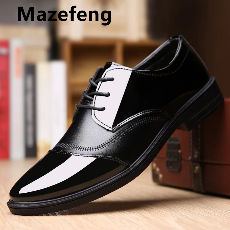 

Mazefeng New 2021 High Quality Patent Leather Shoes Men Flats Fashion Men Casual Shoes Brand Man Soft Comfortable Lace Up Black