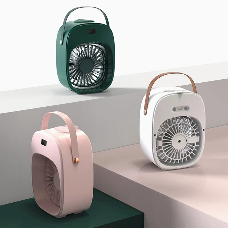 

Portable Humidifier Misting Fan with 3 Speeds Air Cooler Rechargeable Cordless Personal Mini Quiet Desk Fan with Handle for 19QE