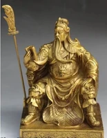11 chinese bronze seat dragon robe guan gong yu warrior god knight statue