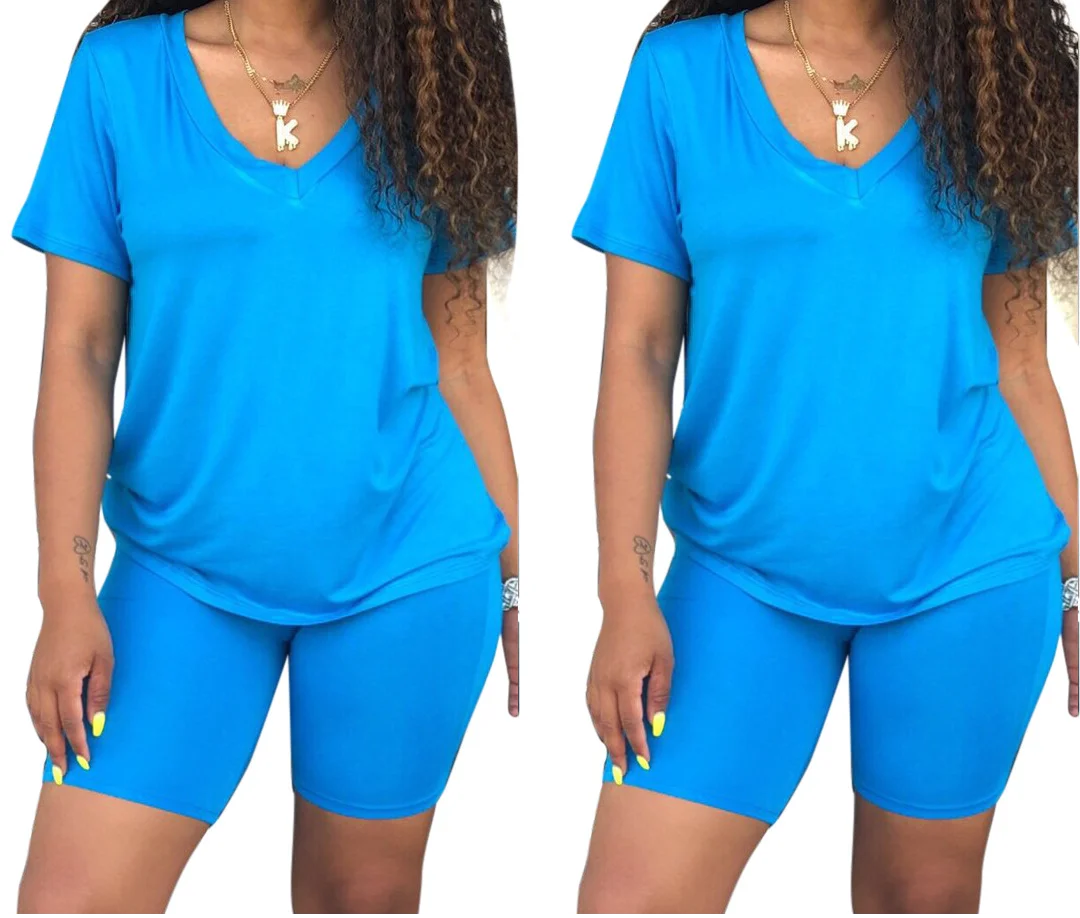 

Fashion Loose Short Sleeve Top+Pants Tracksuit Woman Summer Deep V Casual Set Female Summer Beach Milk Silk Two Pieces Set