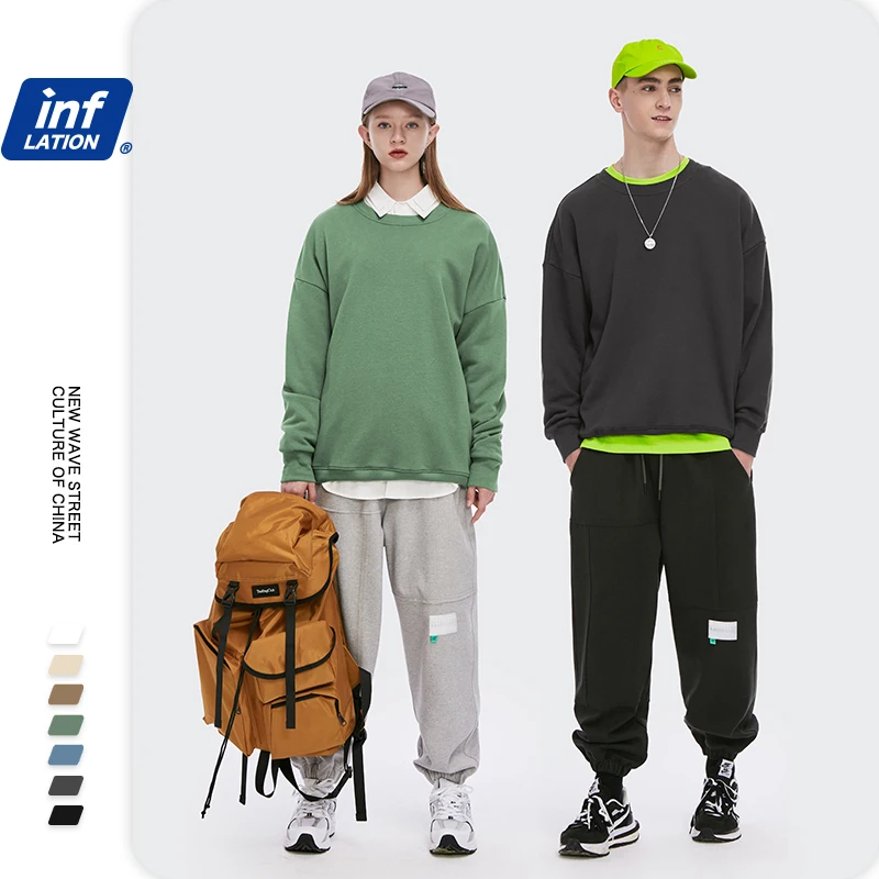 Инфляция мужские Базовые свитшоты 2020 AW o образным вырезом хлопковые 10 цветов