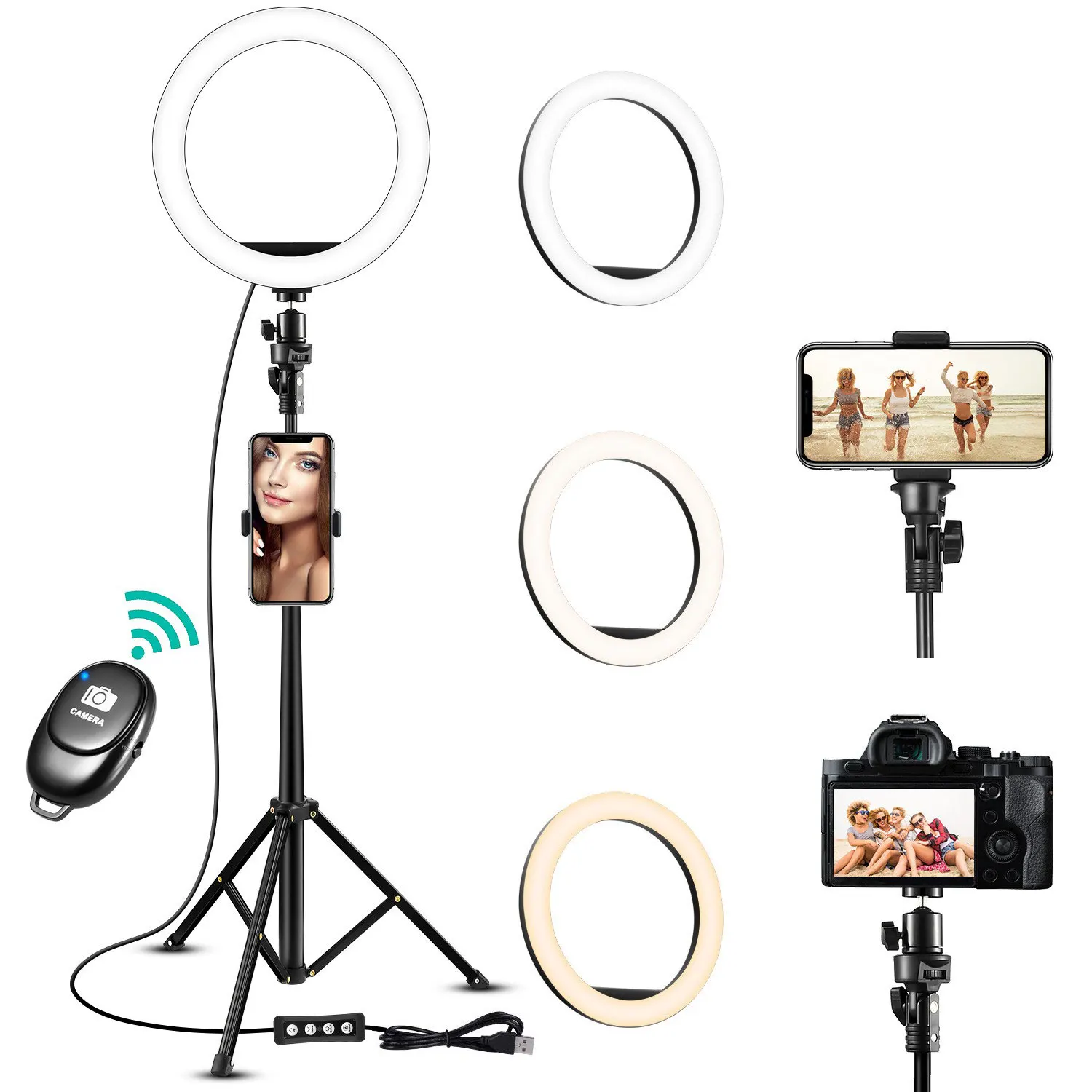 Anel de Luz com Tripé Suporte do Telefone Photo Studio Selfie Círculo Luz Preenchimento Fotografia Pode Ser Escurecido Luzes 10 26cm Led