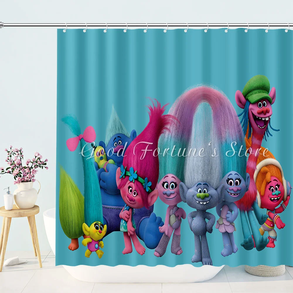

Colorful Trolls Cute Bathroom Curtains