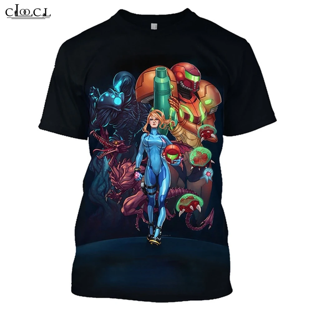 CLOOCL аниме METROID печатные футболки для мужчин Samus Aran Сексуальная футболка девочек
