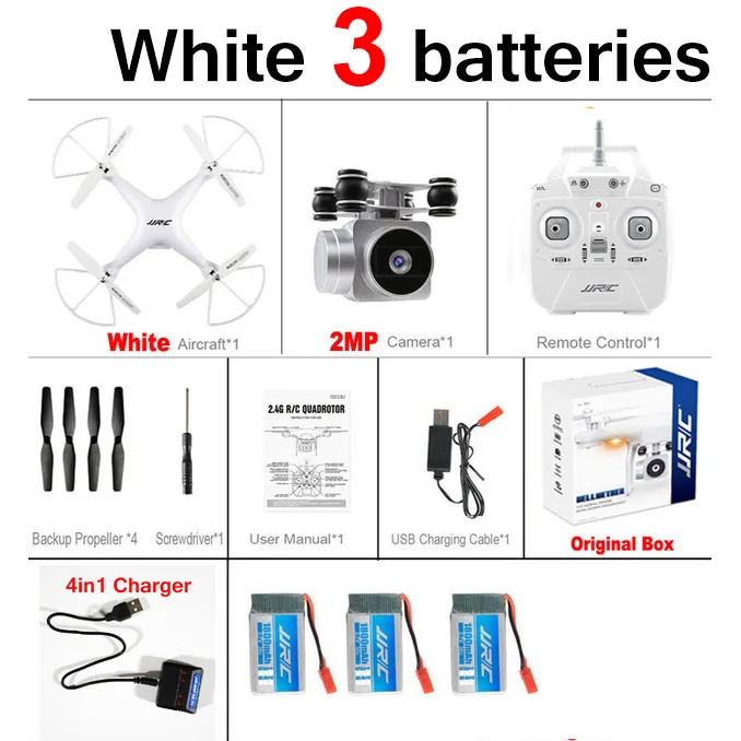 JJRC H68 720P Wifi FPV RC Дрон с камерой Квадрокоптер высота Дрон держать Безголовый режим вертолет Профессиональный Квадрокоптер - Цвет: White 3 batteries