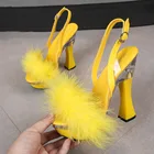 Женские босоножки с перьями, босоножки на платформе и толстом высоком каблуке 14 см, свадебные туфли-лодочки, 5 цветов, Новинка лета 2022