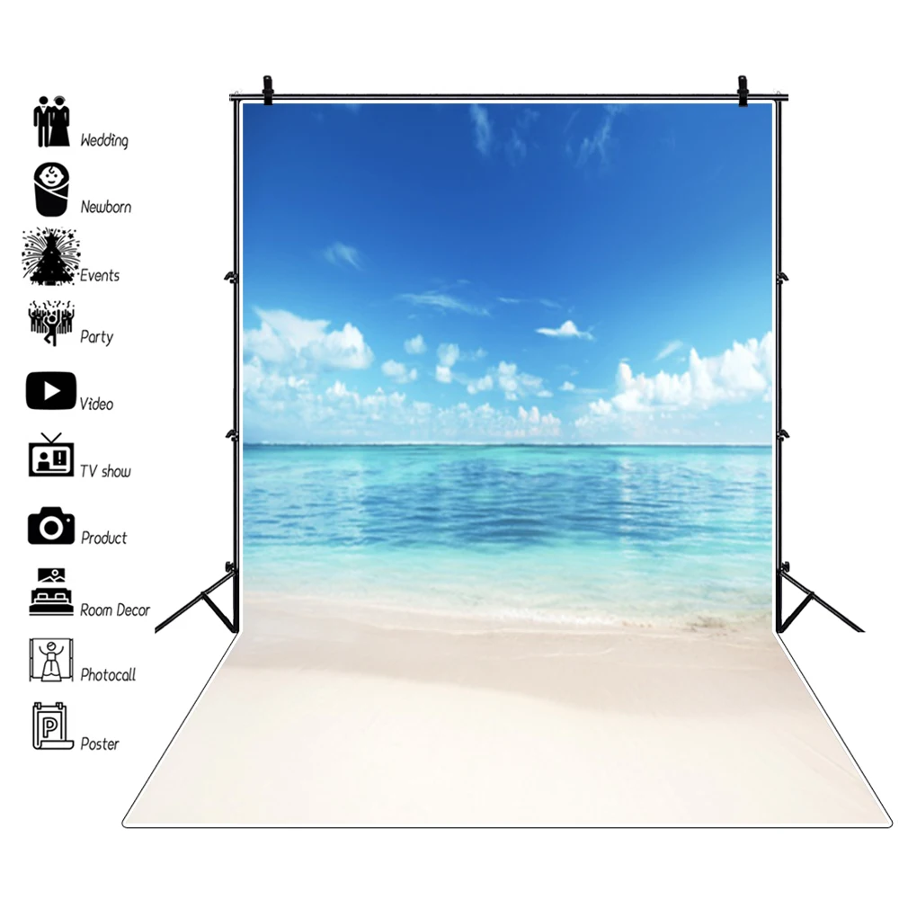 Фон для детской портретной фотосъемки Laeacco лето морские фоны голубое небо белые