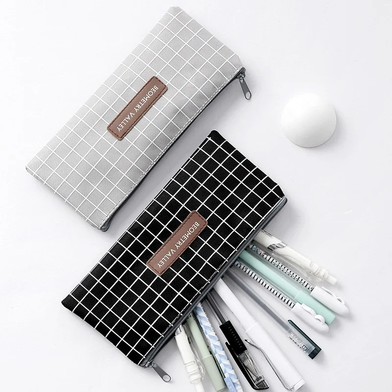 

Kawaii simple grid dot canvas Pencil Bag Stationery Storage Organizer Pencil Case School Supply