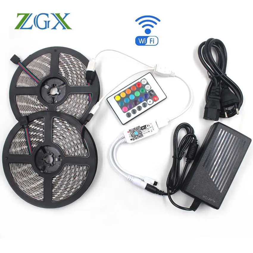 

ZGX WIFI LED Strip Light RGB LED Light Tira Tape Lamp Neon Lights Waterproof Diode Ribbon 12V Adapter 5m 10m for Kitchen Decor