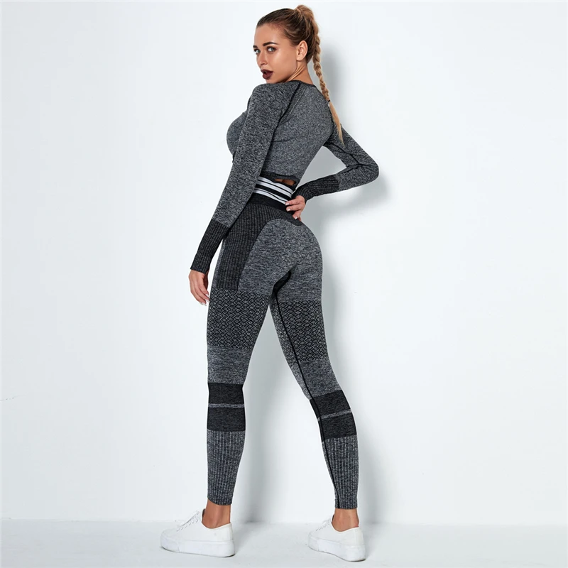

Seamless Sport Set Women Crop Top T-shirt + High Waist Legging Pants 2 Piece Fitness Suit Gym Workout Outfit Fitness Push Up Set