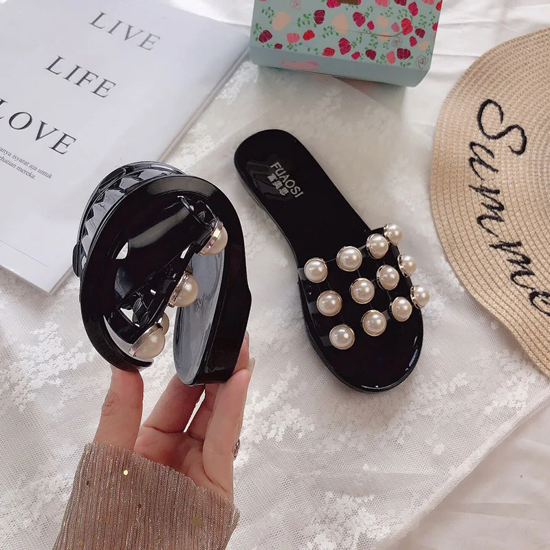 

Summer Slippers Women Trendy Leisure Sweet Pearl Slides Beach Shoes Womens Simple Slipper Flip Flops Students Outside Chic New