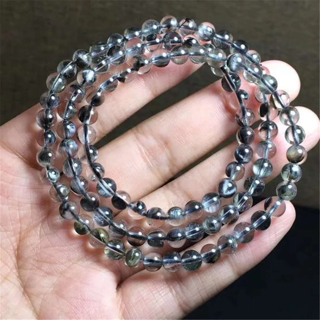 

5mm Top Natural Silver Brookite Platinum Rutilated Quartz Bracelet For Woman Man Wealth Gift Crystal Beads Strands Jewelry AAAAA