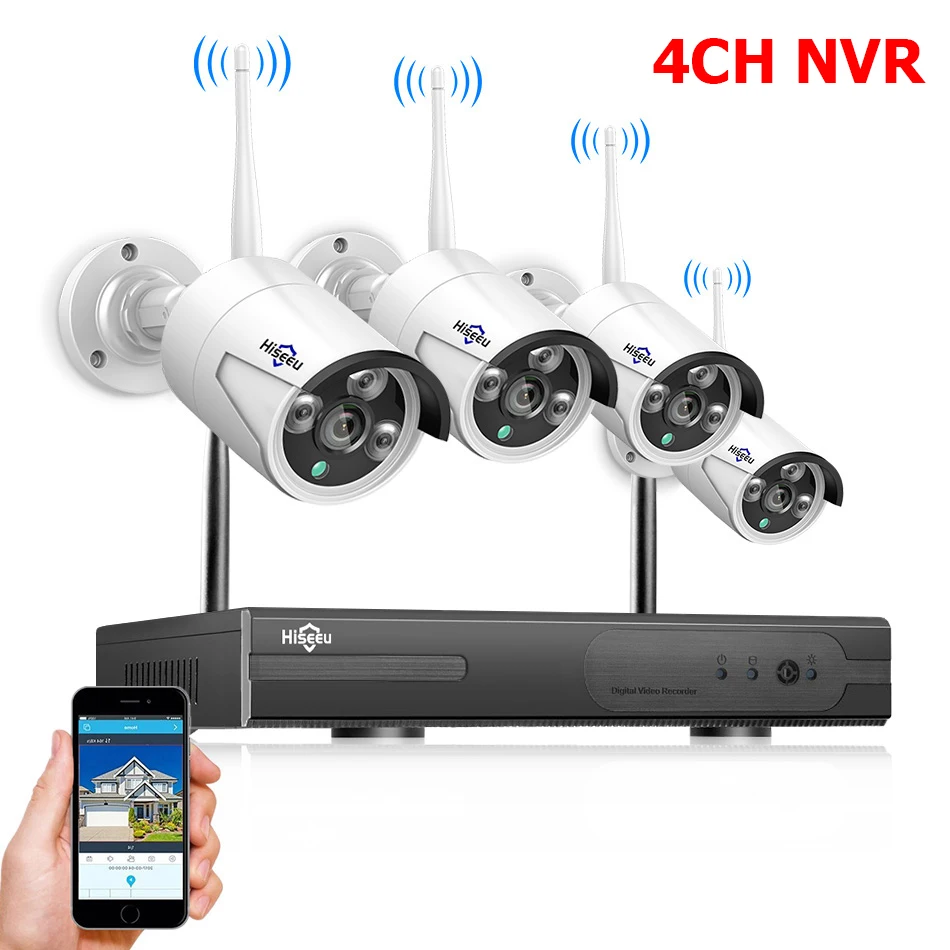 4CH NVR 4pcs Camera Hiseeu 4CH Беспроводной NVR комплект P2P 1080 P/960 P ИК Домашняя безопасность Водонепроницаемая уличная IP камера CCTV wifi система видеонаблюдения комплект - Цвет: 4CH NVR 4pcs Camera