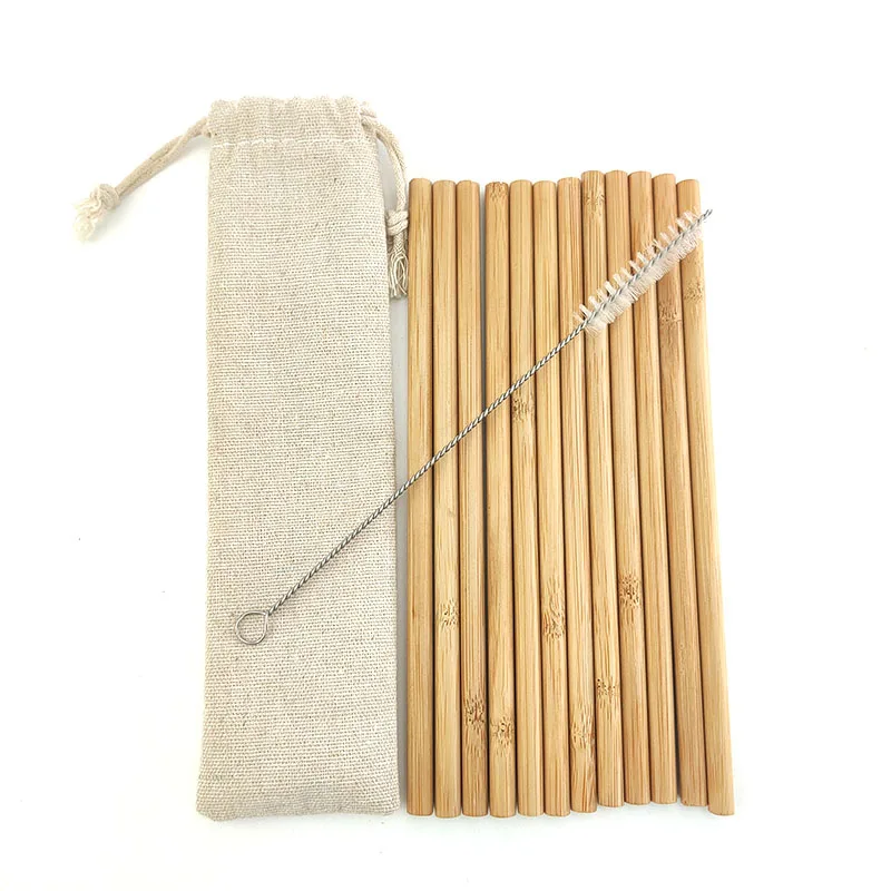 New Useful 12pcs/set Bamboo Drinking Straws Reusable Eco-Friendly Party Kitchen with Clean Brush for Drop Shipping wholesale