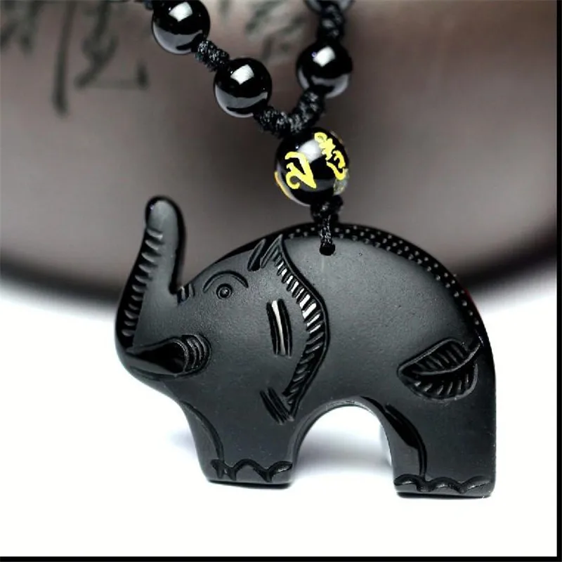 Прямая поставка натуральный черный Обсидиан Резной благоприятный милый слон