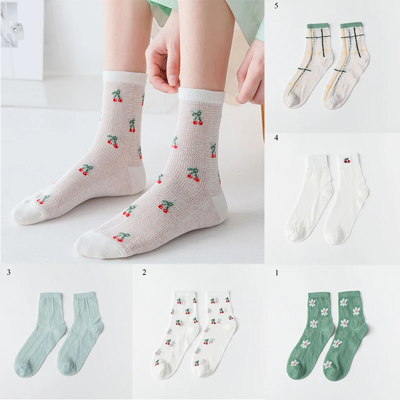 

Fashion Women Socks New Spring Summer Mesh Long Socks Girls Women Fashion Casual Print Breathable Fresh Socks Girls Korea Style