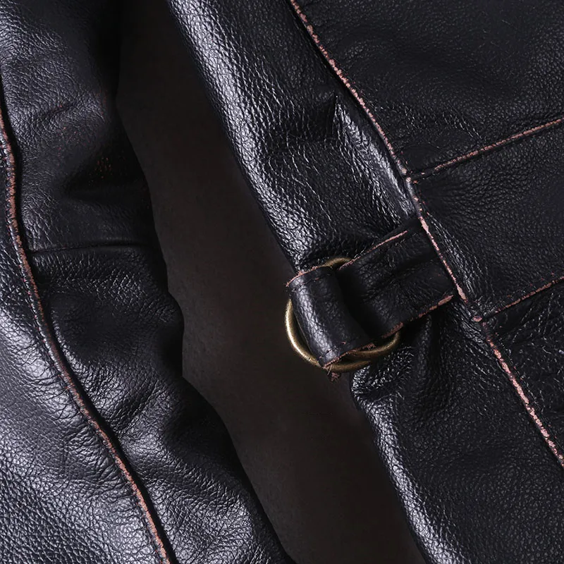

2021 Vintage Black Motorcycle Style Genuine Leather Jacket Men Stand Collar Large Size 6XL Real Natural Cowhide Biker Coat
