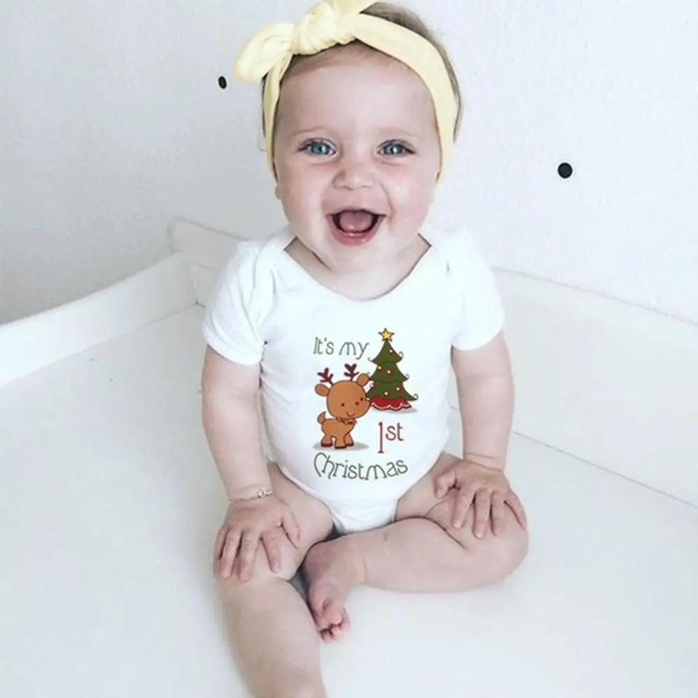 

Christmas Baby Romper Newborn Infant Baby Boys Girls Autumn Sleeves Deer Print Cartoon Clothing Baby Long Christmas Tree Ro K6I7