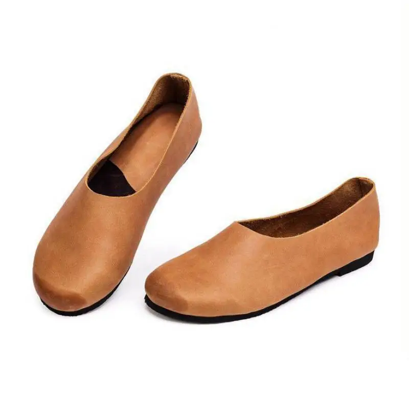

YourSeason Spring Summer 2021 Ladies Genuine Leather Vintage Flats Round Toe Handmade Concise Women Casual Shallow Shoes