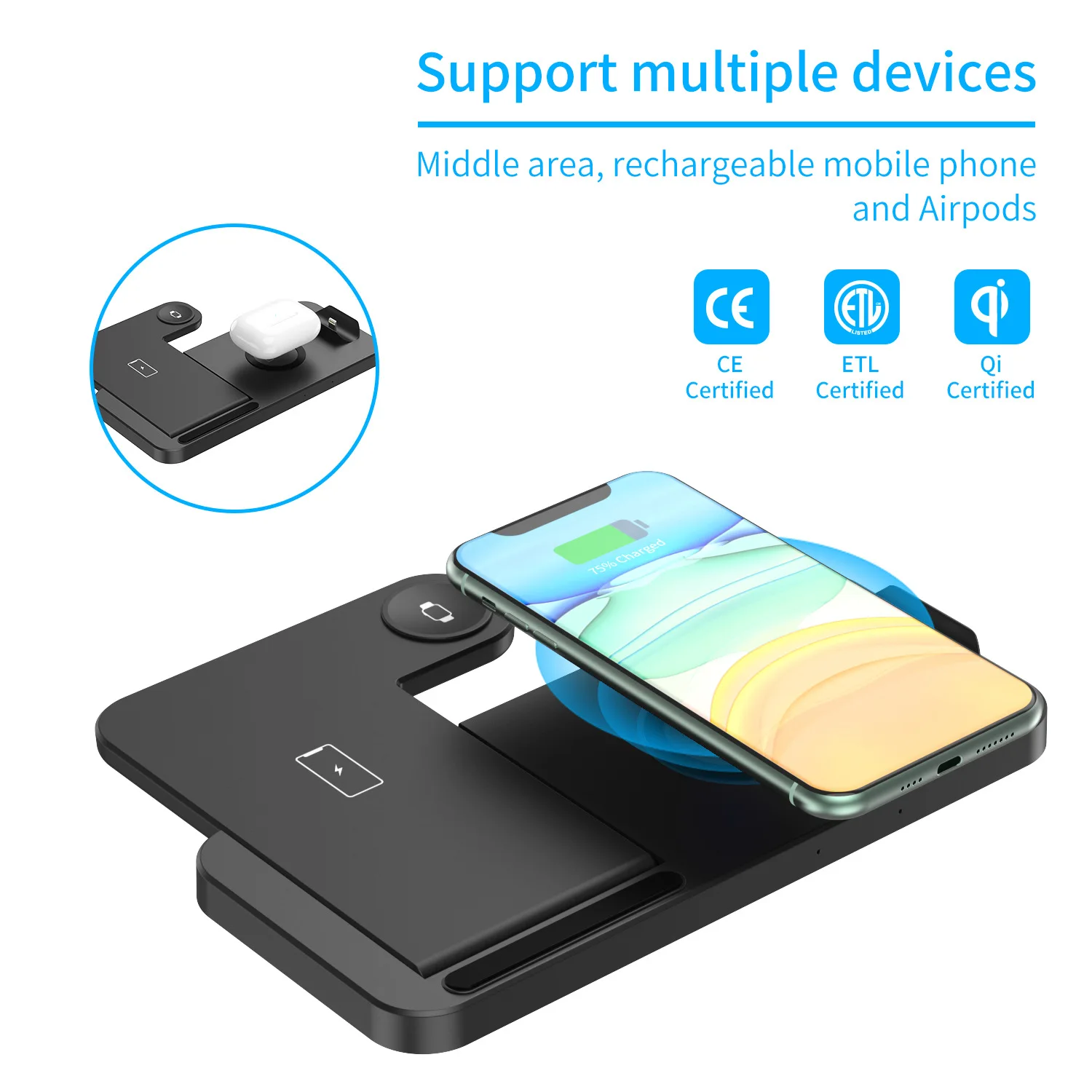 4 in 1 wireless charger qi 15w fast charging dock station for iphone 12 11 pro xs max xr x 8 apple watch se 6 5 4 3 airpods pro free global shipping