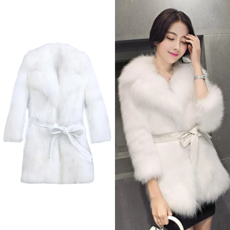 

Women Faux Fur Jacket Winter Warm Open Front Cardigan Jacket Solid 6XDA