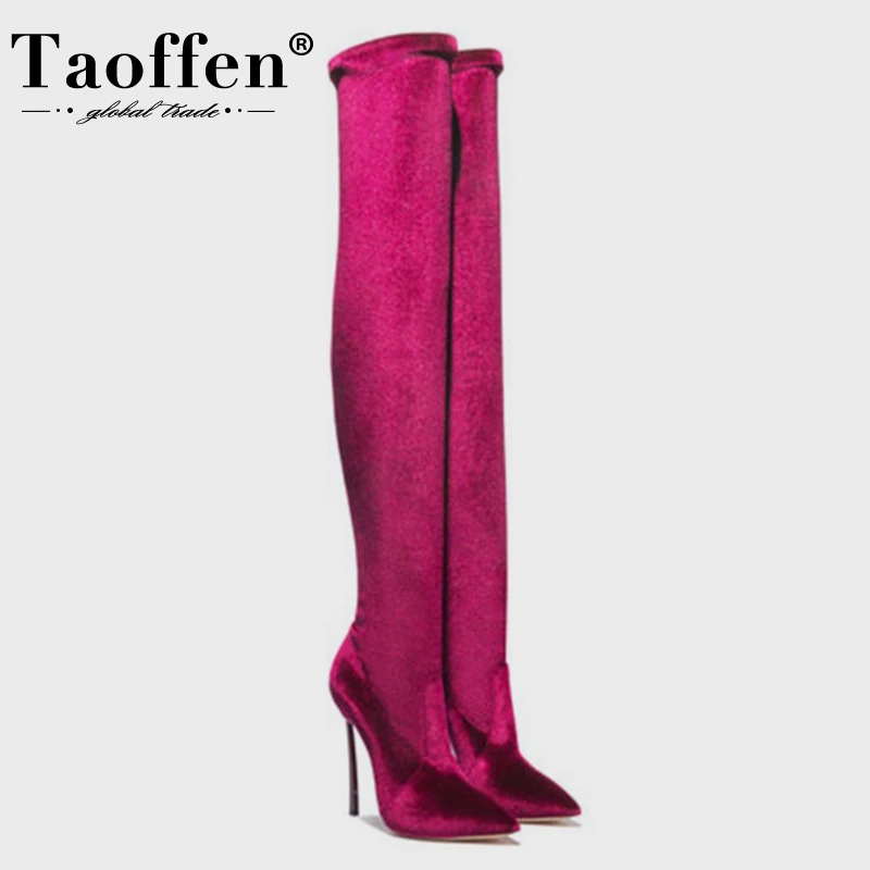 

Taoffen Size 33-43 New Arrivals Shoes Women Over The Knee Boots Slip On Thin High Heels Outdoor Party Club Ladies Footwear