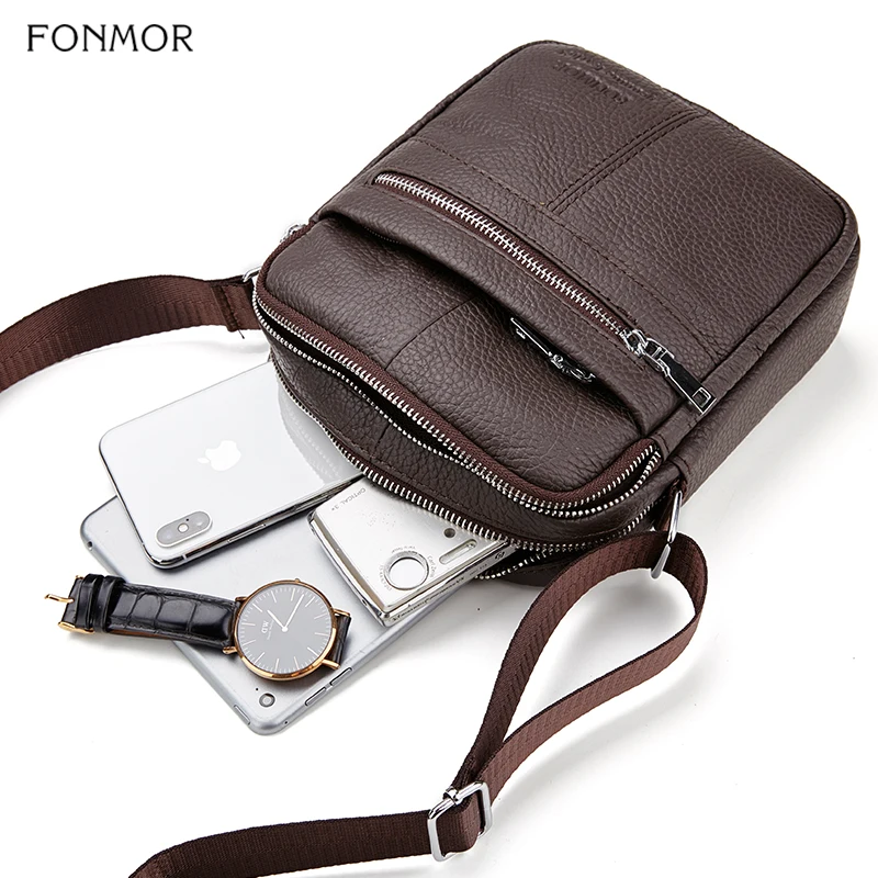 Мужская сумка мессенджер из воловьей кожи Fonmor маленькая через плечо натуральной