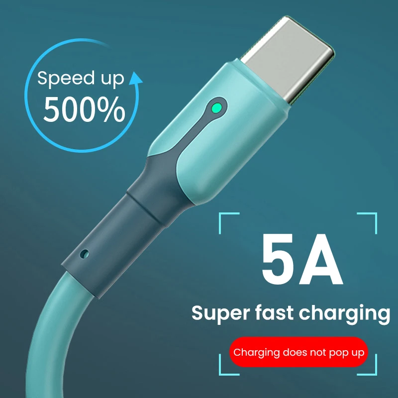 

5A Liquid Silicone USB Type C Cable For Huawei Mate Pro P40 Pro Super Charge Micro USB Cable for Samsung Xiaomi Mobile Phone