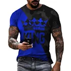 Новинка 2021, мужская повседневная модная футболка с круглым вырезом и 3D-принтом короны, летняя уличная футболка с синими буквами
