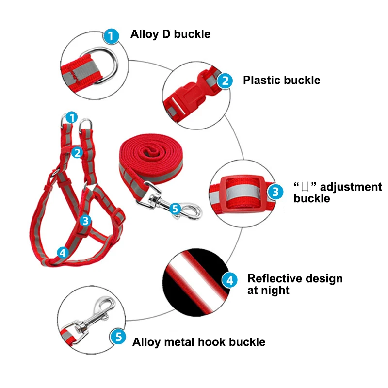Светоотражающая шлейка и поводок для собак регулируемая яркость плоская веревка