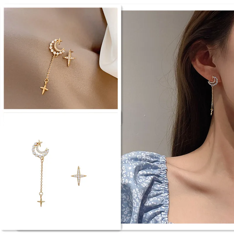 

Fashion Jewelry Earrings for Women New Asymmetric Star and Moon Earrings Beautiful Long Tassel Earrings Retro Fashion Jewelry