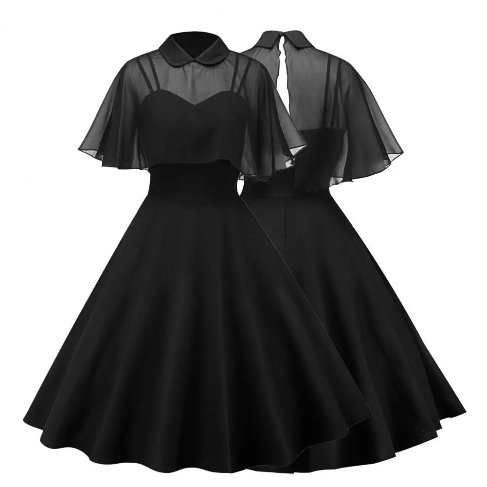 

Party Dress Lightweight Midi Dress Polyester Elegant Pretty Soft Touching Dress with Cape