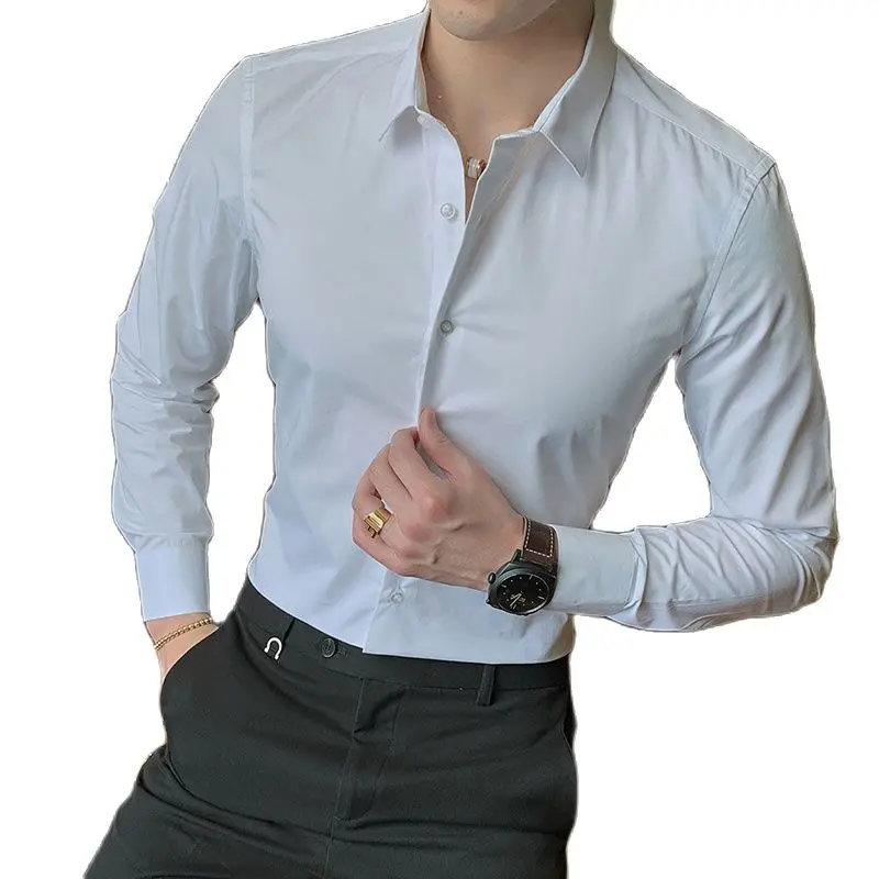 

2021 New Fashion Cotton Long Sleeve Shirt Solid Slim Fit Male Social Casual Business White Black Dress Shirt 5XL 6XL 7XL 8XL