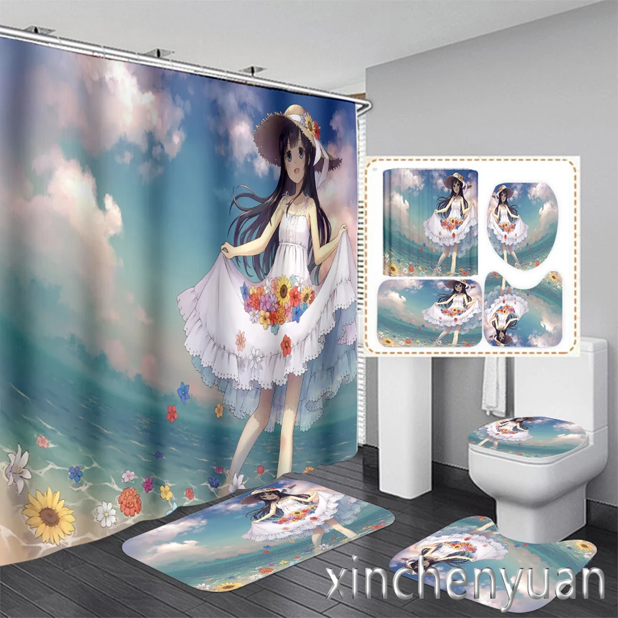 Водонепроницаемая занавеска для ванной и душа с 3D-принтом подсолнуха коврик