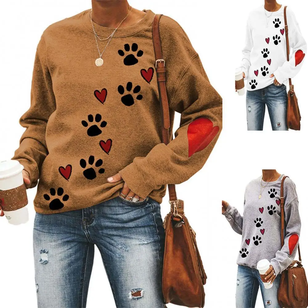 

Women's Autumn Pullover Sweater Tops Dog Claw Love Print Women's Sweatshirt Vintage Vlothes Long Sleeve Top Pullover Hoodies