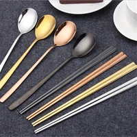 1pc korean cuisine spoon and chopsticks tableware stainless steel creative mirror polished titanium round solid gold cutlery set