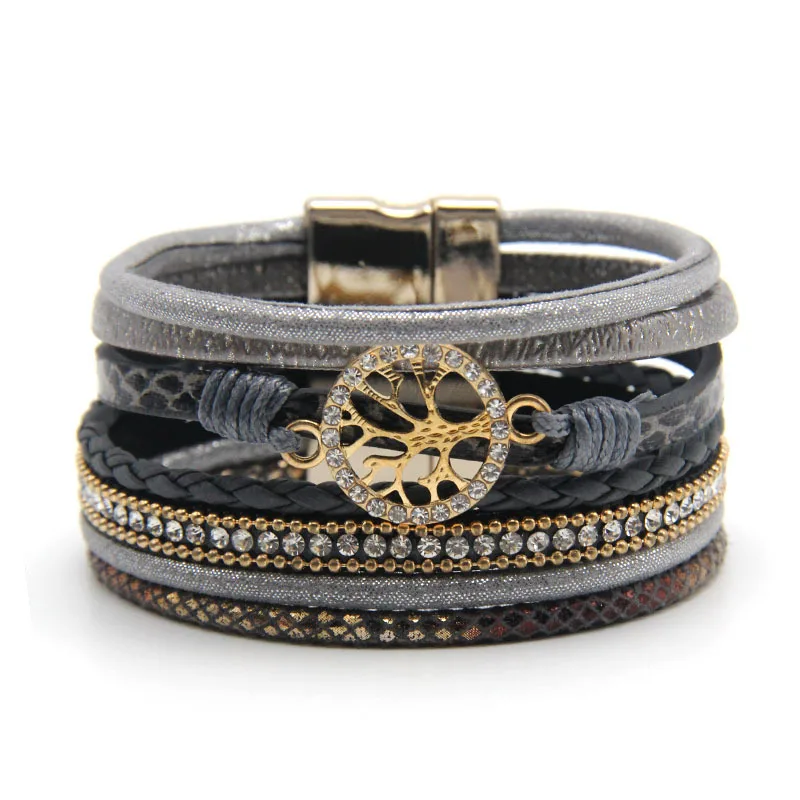 

European And American Original E-commerce Popular Life Tree Woven Handmade Jewelry Rhinestone Bracelet Lady